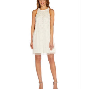 Adrianna Papell NWT Ivory 3D Floral Beaded Cocktail Dress